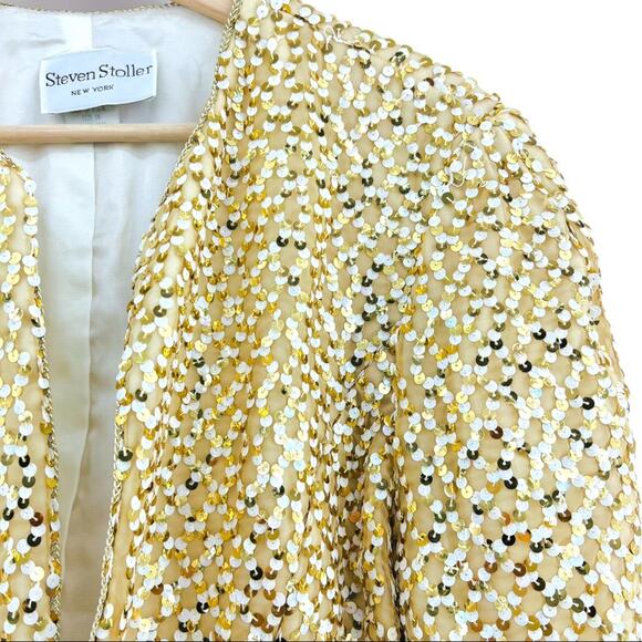 Steven Stoller US 14 American VINTAGE 80s Gold Sequin Bolero Crop Jacket - Picture 5 of 10